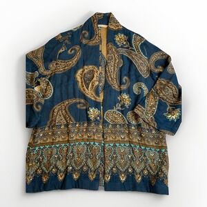 Soft Surroundings S/M  Kimono Duster  Paisley Sweater Sequins Boho Peasant